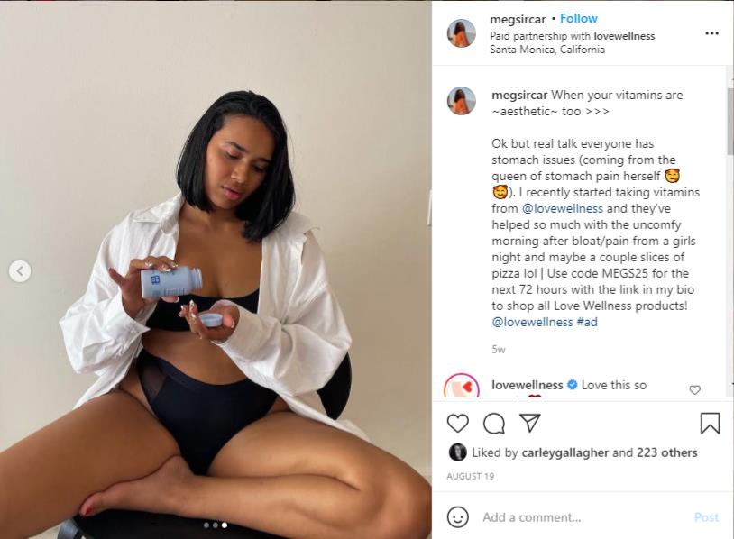 Meg Sircar Instagram content featuring Love Wellness Products