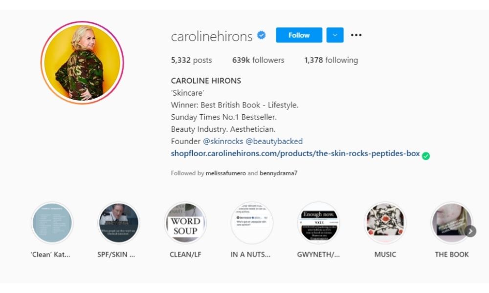 Caroline Hirons's Instagram Bio