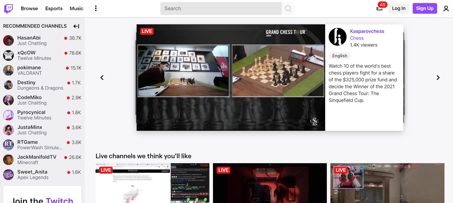 6222bd42e3d14ff174ed5e66 Twitch homescreen